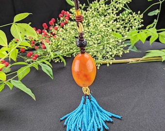 Handmade Amber Bead Blue Tassel: Stress Relief Palm Toy