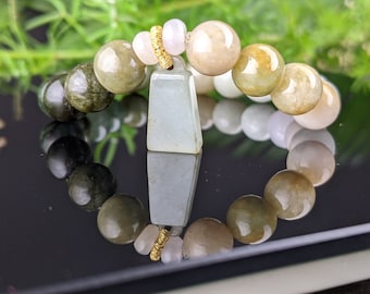 Dark Green Jadeite Bracelet, 10mm Hand Toy with Gold Accent