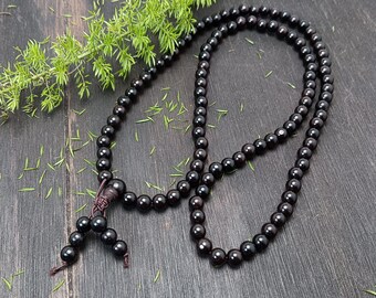 108 Ebony Wood Mala Bracelet Necklace 6mm | High Gloss Wrap Bracelet Meditation Prayer Beads