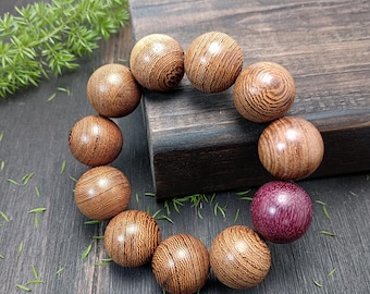20mm African Wenge Wood Bracelet Large Bead Stretch Bracelet | Unisex Couples Wooden Jewelry