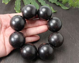 Black Sandalwood Bracelet – 25mm Statement Beads, Grounding Stress Relief Hand Jewelry