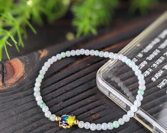 Handmade Jadeite A Bracelet, Blue Lotus Design, Delicate Green Jade Beads, Meaningful Gift