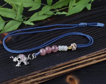 Jeweled Skull Keychain, White Jade, Pink Crystal, Mandala Amulet, Handmade Tracking