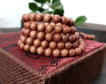 Sandalwood 108 Bead Necklace | Wrap Bracelet Natural Wood Mala Calming Jewelry