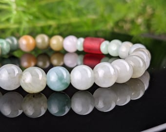 Multicolored  jade bracelet and red old glass long beads decoration
