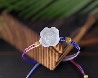 White Lotus Jade A  Hand-woven Bracelet