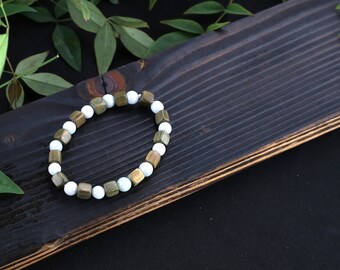 Handmade White Jadeite A Bracelet, Bamboo Design, Meditation & Stress Relief