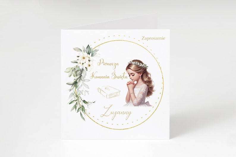 Zaproszenie na Komunię Świętą / First Communion Invitation / Card 15cm x 15 cm Komunia Święta kommunion einladung zaproszenia na komunie zdjęcie 3