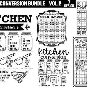 Paquete SVG de tablas de conversión de cocina