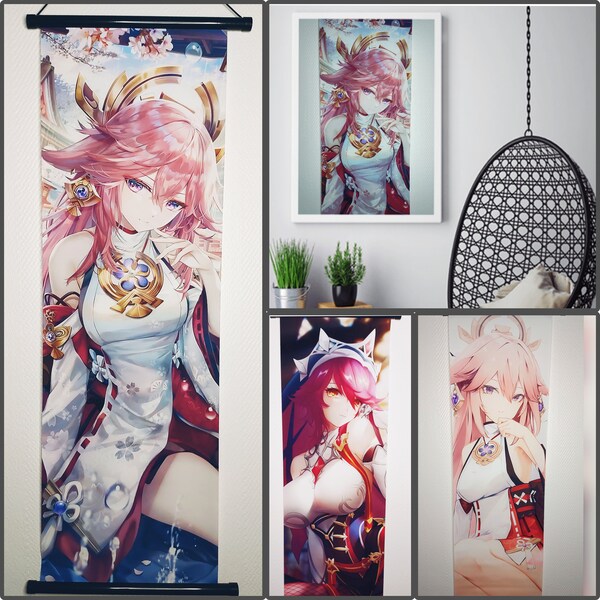 Yae Miko and Rosaria poster canvas scroll 25 x 75 cm Genshin Impact