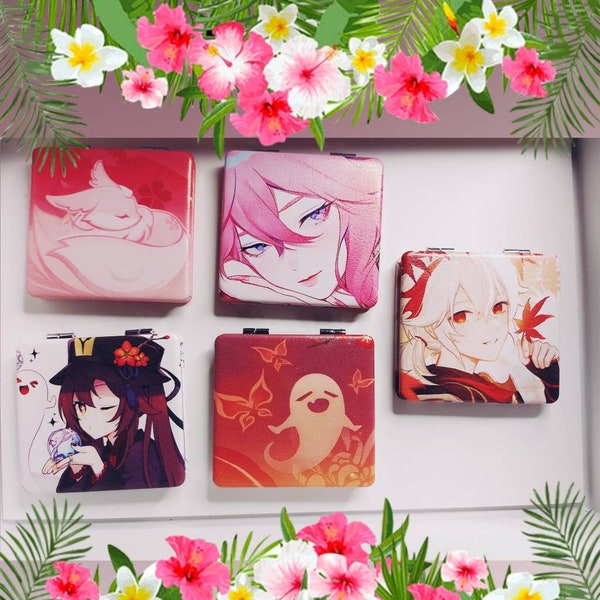 Mini miroir de maquillage rose Genshin Impact mignon renard Yae Miko