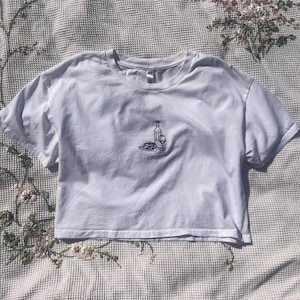 Wine & charcuterie embroidered white cropped baby tee t-shirt