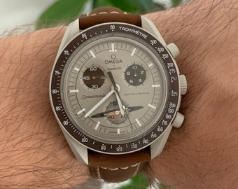 MoonSwatch cinturino in pelle marrone di alta qualità | Omega x Swatch & Moonwatch Speedmaster