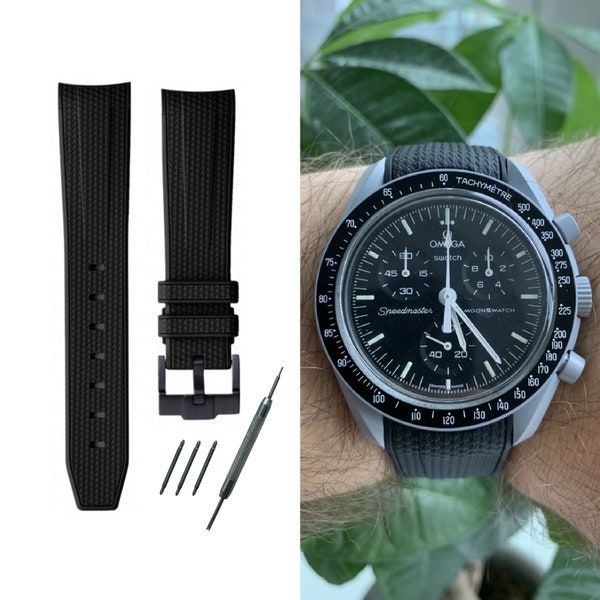 MoonSwatch strap bracelet de montre noir silicone haute qualité | Omega x Swatch & Moonwatch Speedmaster