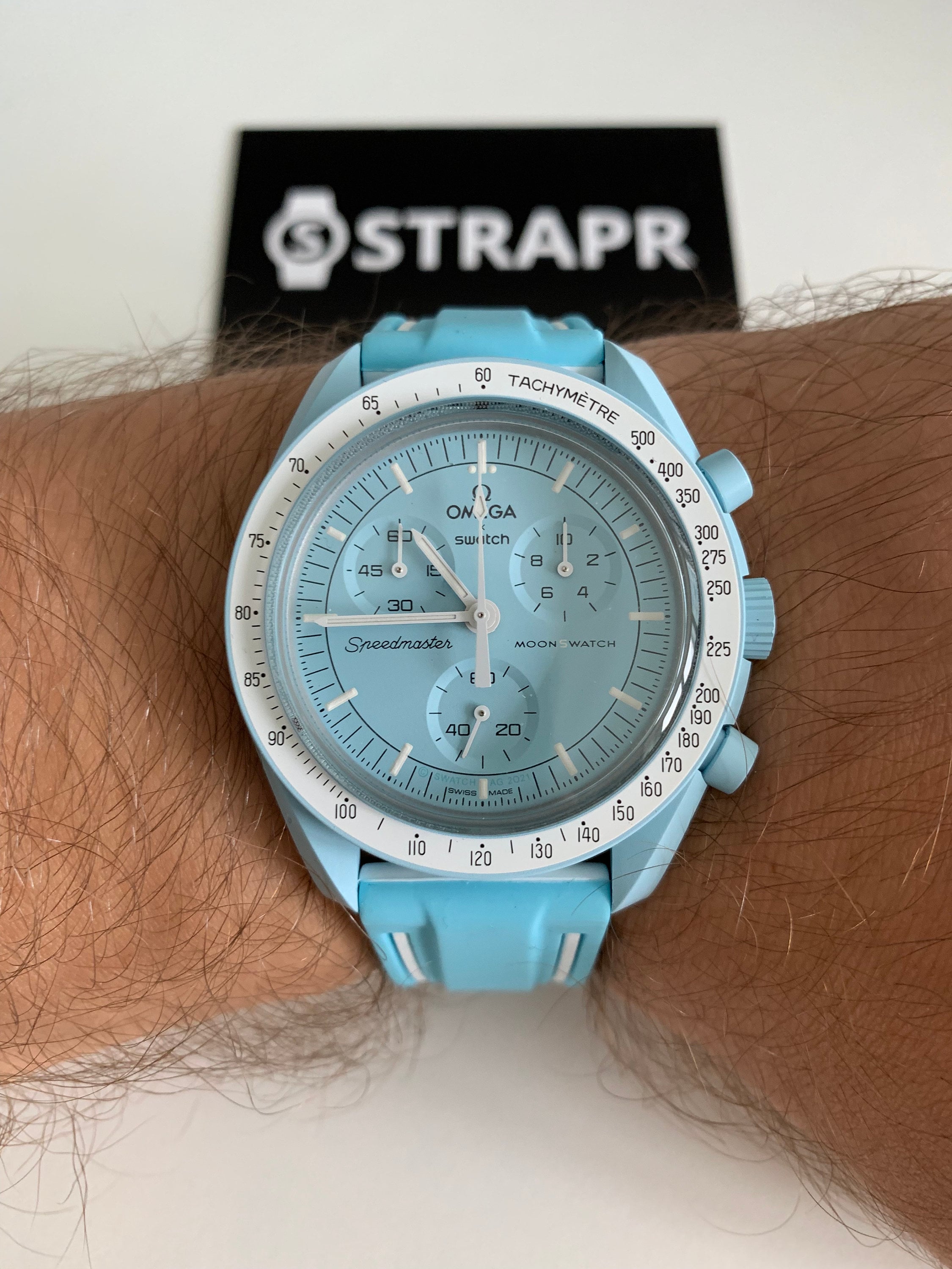 OMEGA Speedmaster Moon Watch 水色 シリコンバンド Moonswatch Strap Band Sky Blue and White High Quality