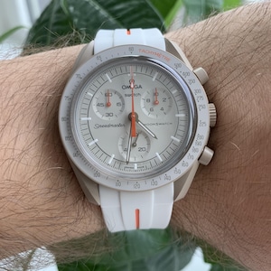 MoonSwatch strap band light grey / orange high quality silicone | Omega x Swatch & Speedmaster MoonWatch