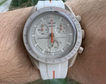 MoonSwatch-bandje, lichtgrijs/oranje, hoogwaardig siliconen horlogebandje | Omega x Swatch & Moonwatch Speedmaster