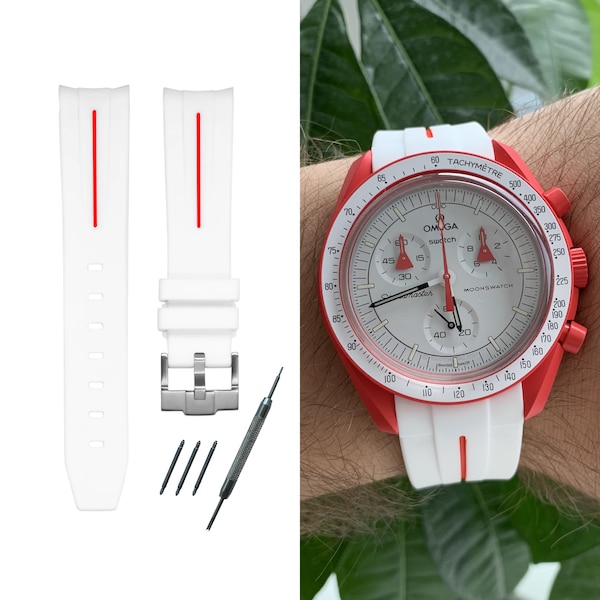 MoonSwatch strap band white / red high quality silicone | Omega x Swatch & Speedmaster MoonWatch