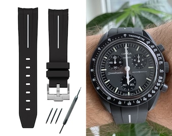 MoonSwatch strap bracelet de montre avec ligne blanche silicone haute qualité | Omega x Swatch & Moonwatch Speedmaster