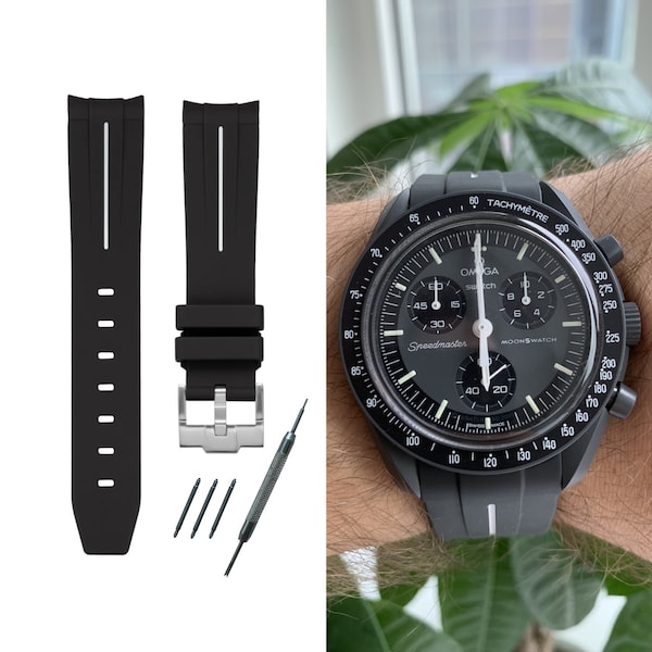 MoonSwatch strap bracelet de montre avec ligne blanche silicone haute qualité | Omega x Swatch & Moonwatch Speedmaster