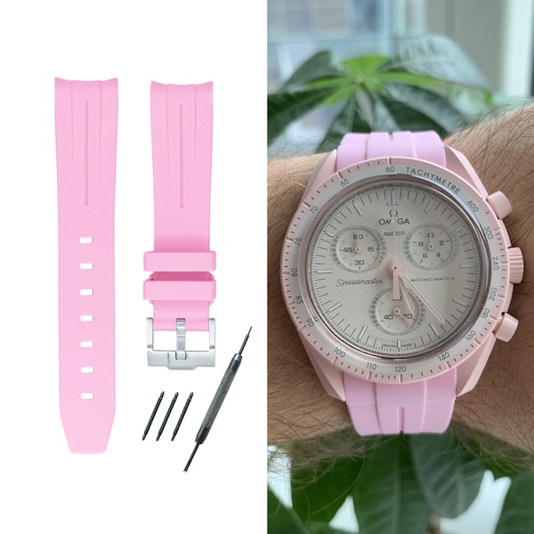 MoonSwatch strap band pink high quality silicone | Omega x Swatch & Speedmaster MoonWatch