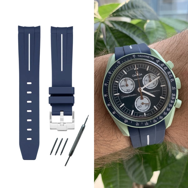 MoonSwatch strap bracelet de montre bleu / blanc silicone haute qualité | Omega x Swatch & Moonwatch Speedmaster