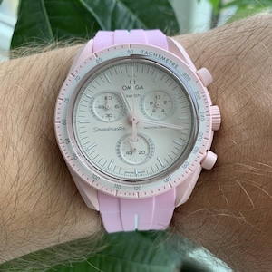 MoonSwatch strap band pink / white high quality silicone | Omega x Swatch & Speedmaster MoonWatch