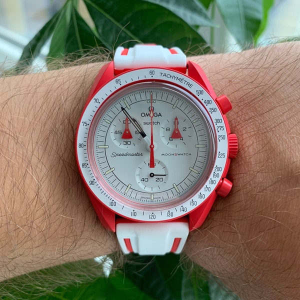 MoonSwatch strap band white and red high quality silicone | Omega x Swatch & Speedmaster MoonWatch