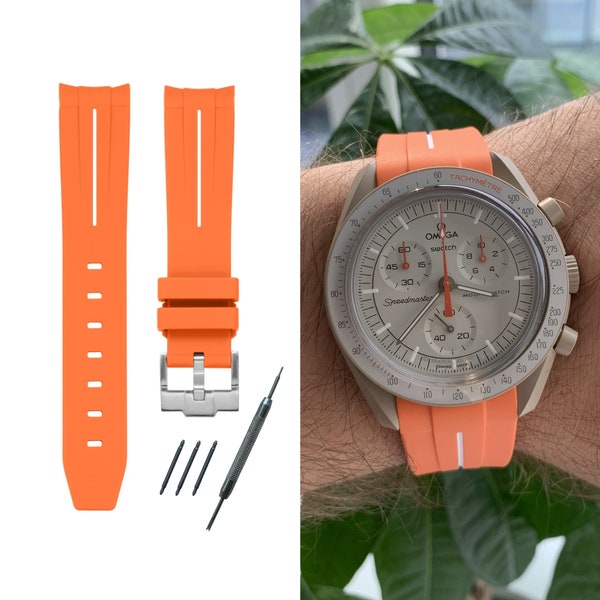 MoonSwatch strap bracelet de montre orange / blanc silicone haute qualité | Omega x Swatch & Moonwatch Speedmaster