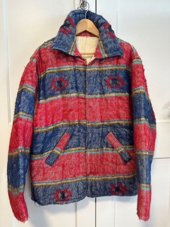 183. Vintage blanket coat; homemade?; red and blu… - image 8