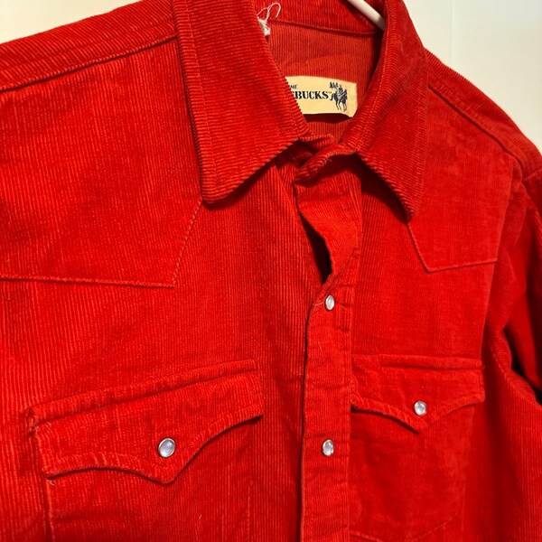 25. Vintage Roebucks corduroy shirt; red; pearl snaps