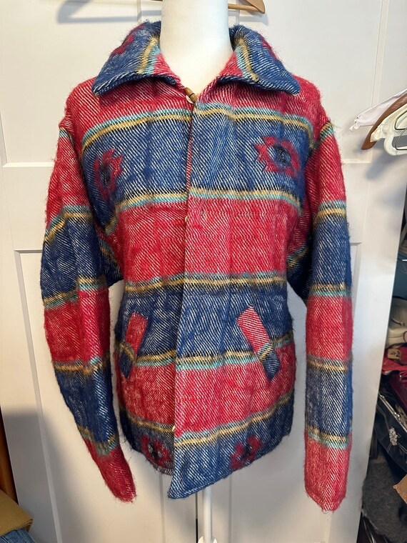 183. Vintage blanket coat; homemade?; red and blu… - image 2