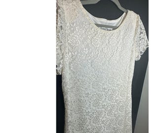 165, Vintage 90s ivory wedding dress; Ronni Nicole; Size 8; stretchy