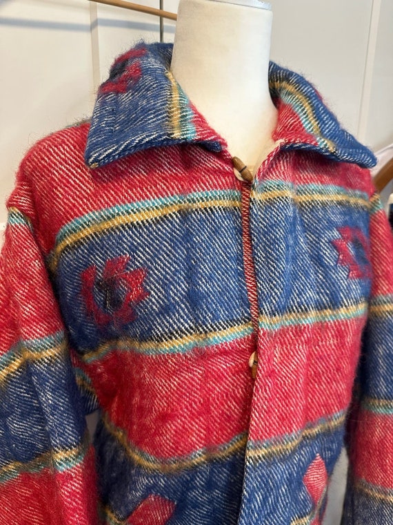 183. Vintage blanket coat; homemade?; red and blue