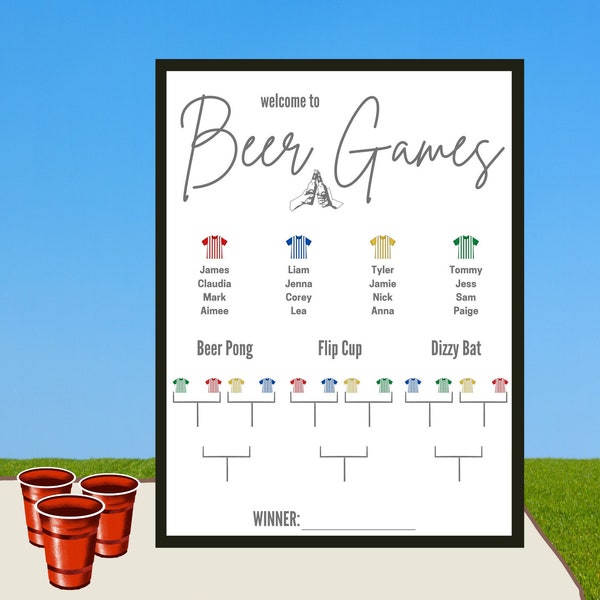 Beer Games Bracket Party Sign - Beer Pong Tournament, Day Drink Wettbewerb | Bearbeitbar | Druckbar | Sofort Download