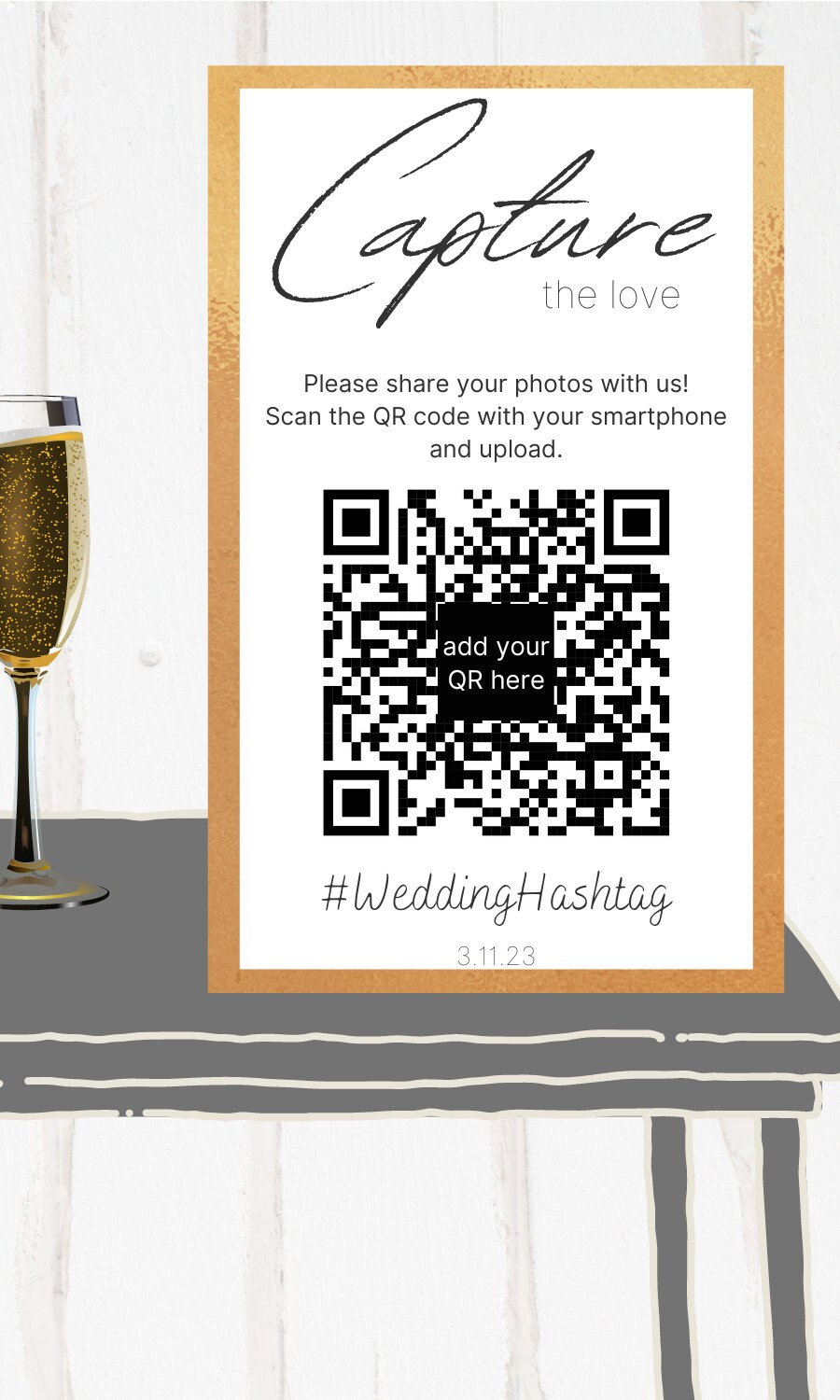 Wedding Photo Capture the Love QR Code Sign Google Drive Party Upload Instruction Editable
