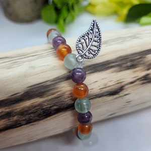 Bracelet in natural carnelian, fluorite and garnet stones. Lithotherapy. Beneficial for the respiratory tract. Mother&#39;s Day gift