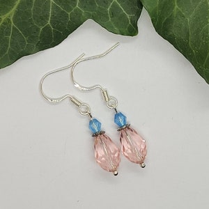 Pink and blue crystal earrings on 925 silver settings; Crystal wedding jewel 15 years of marriage