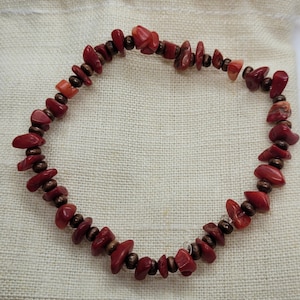 Genuine coral and wood bracelet. 11th wedding anniversary gift. Handcrafted. Summer jewelry. Good luck and protection jewelry.