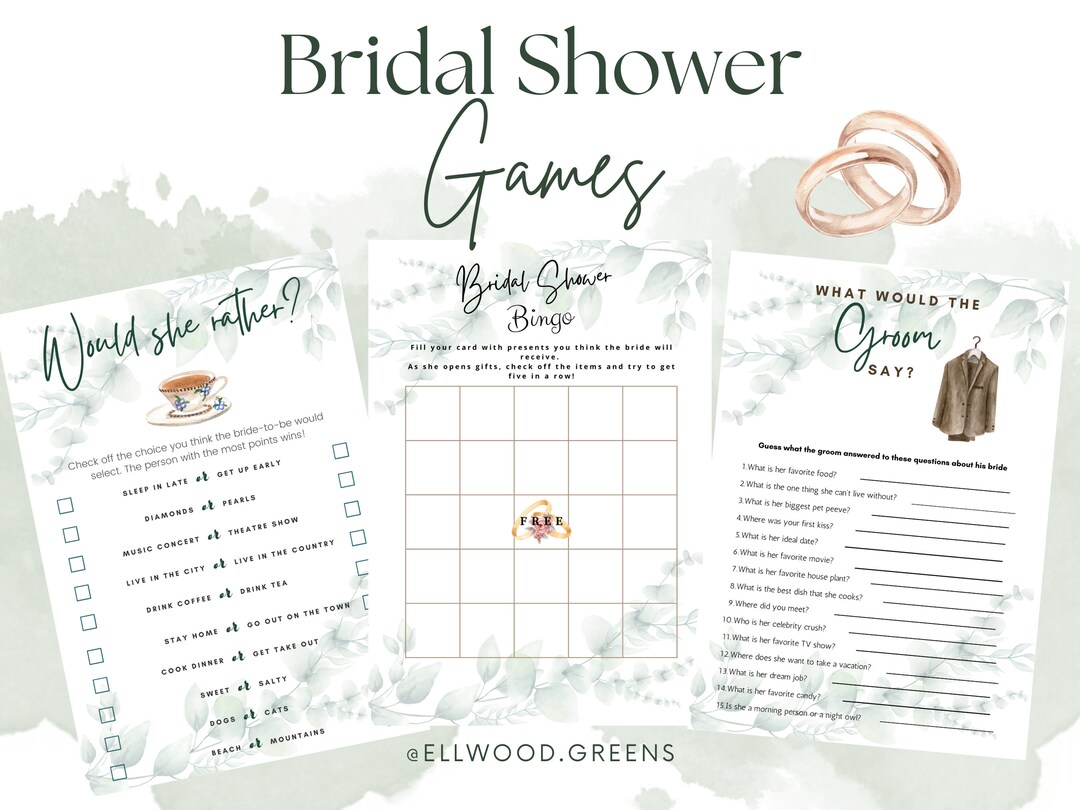 3 Printable Bridal Shower Games With Eucalyptus Theme bingo, Would She