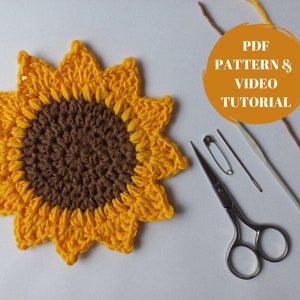 Sunflower drink coaster crochet PDF pattern