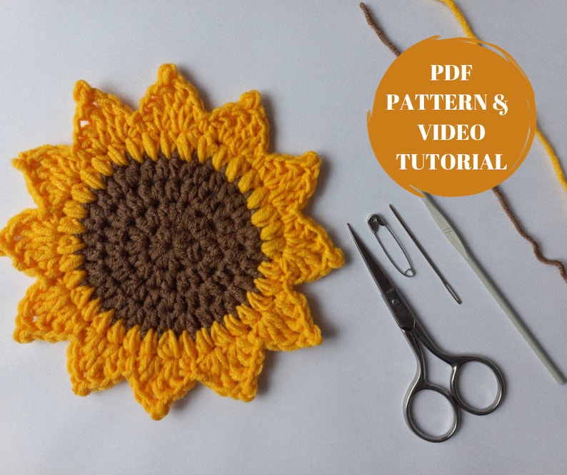 Sunflower drink coaster crochet PDF pattern