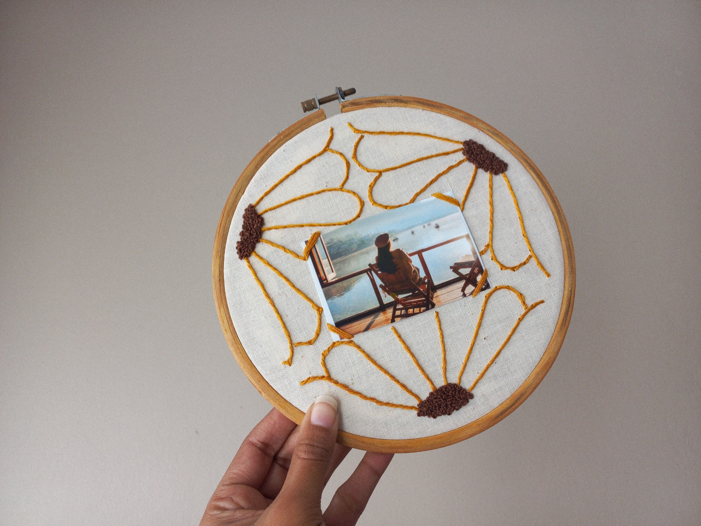 Sunflower Embroidery Polaroid Frame PDF Pattern Stick & Stitch Etsy