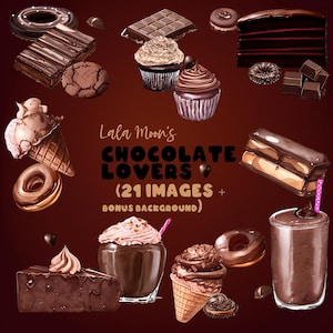 Watercolor Realistic Chocolate Lovers Clipart - Dessert Download - Instant Download - Chocolate Treats - Chocolate Candy - Cupcakes, Donuts
