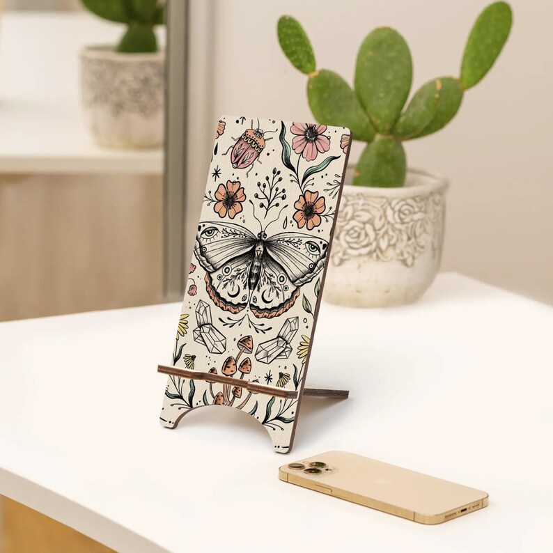 Vintage Bohemian Wood Phone Stand, Earthy Cottagecore Holder, Gift ...