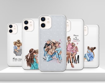 Aangepaste Super Mom telefoonhoes schattig meisje jongen moeder, Moederdag cadeau cover voor iPhone 15 14 13 12, Pixel 8 Pro 7A, Samsung S23 S22 A74 A54 A14