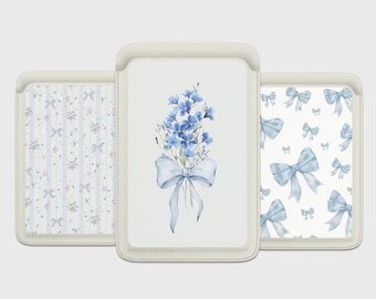 Blue Coquette Magsafe Wallet, Magnetic Leather Girly Ribbon Floral Card Holder For iPhone 15, iPhone 14, iPhone 13 SE Pro Max Plus