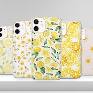 Jolie coque de portable citron jaune tendance à fleurs pour iPhone 16 15 14 13 12, Samsung S24FE S23 S22 A74 A54 A14, Pixel 8 Pro 7A 9