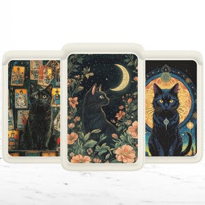 Portefeuille Magsafe avec cartes chat noir vintage, porte-cartes magnétique en cuir pour amoureux des animaux de compagnie Tarot pour iPhone 15, iPhone 14, iPhone 13 SE Pro Max Plus