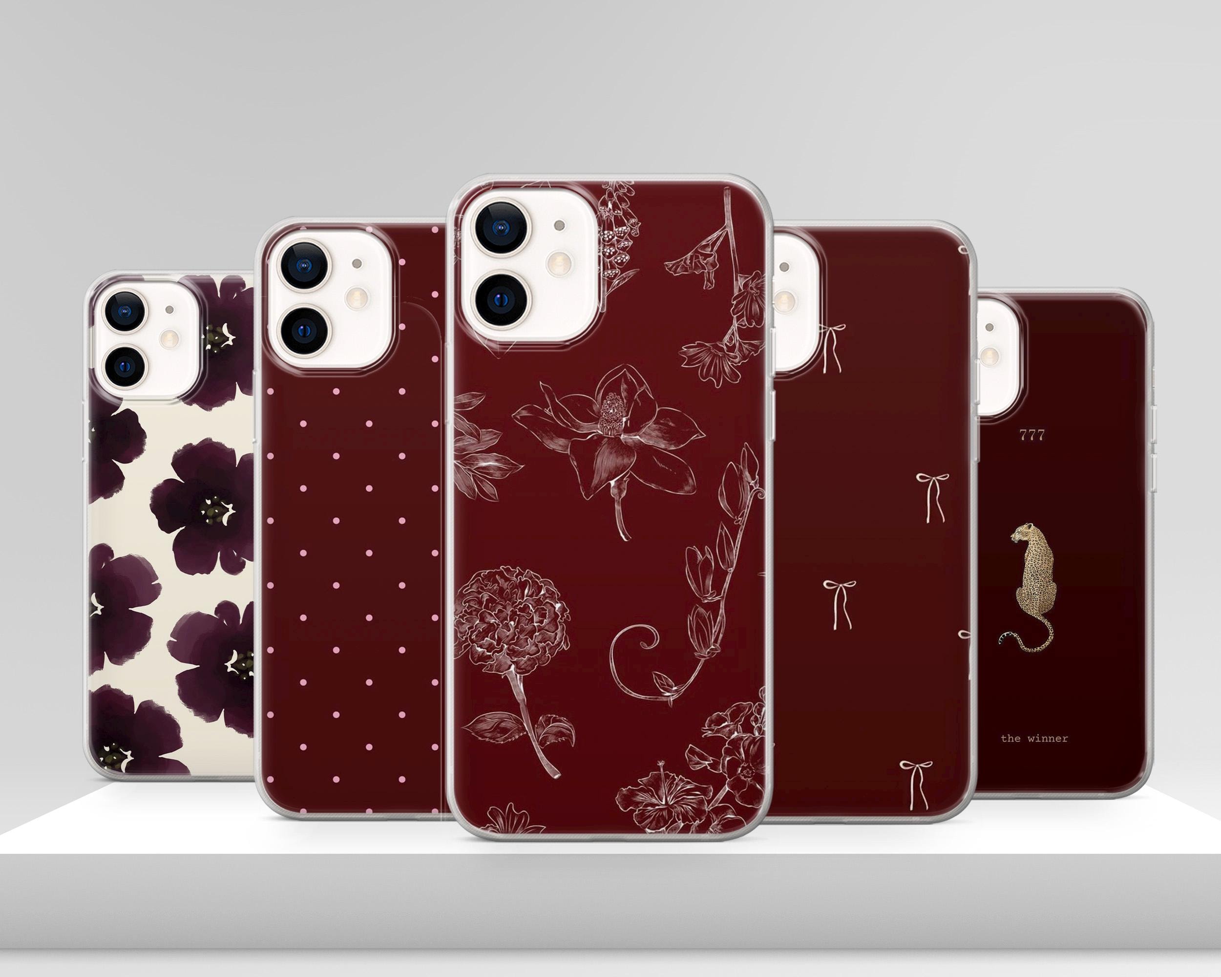 Burgundy Floral Phone Case Dark Red Maroon Minimalist Cover for